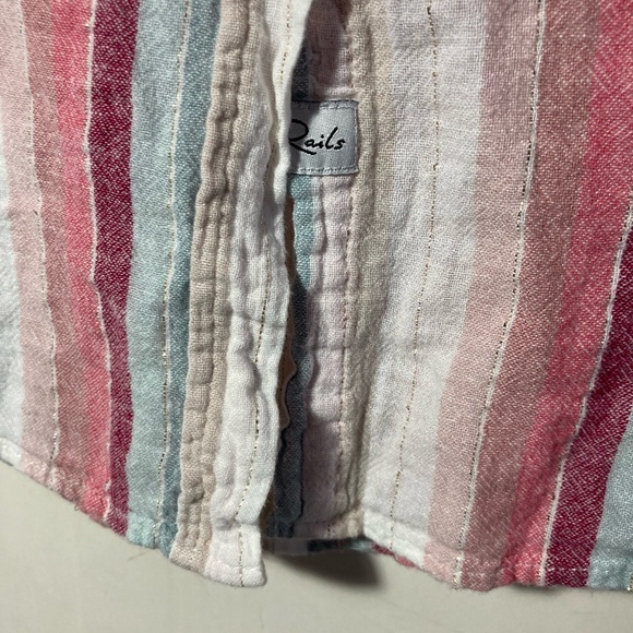 Rails Charli Tropic Stripe Button Down Shirt Metallic Gold Detail Size XSmall - Picture 8 of 16